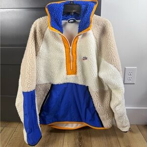 Nike Heritage Sherpa Quarter Zip Jacket Blue, Yellow, White Large